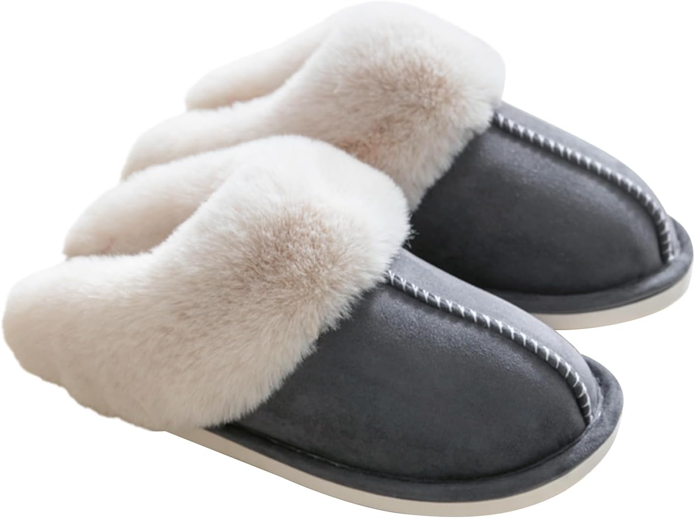 TopG Fuzzy Memory Foam Slippers Fluffy Winter House Slippers Suede Slippers with Faux Fur Collar Indoor Outdoor