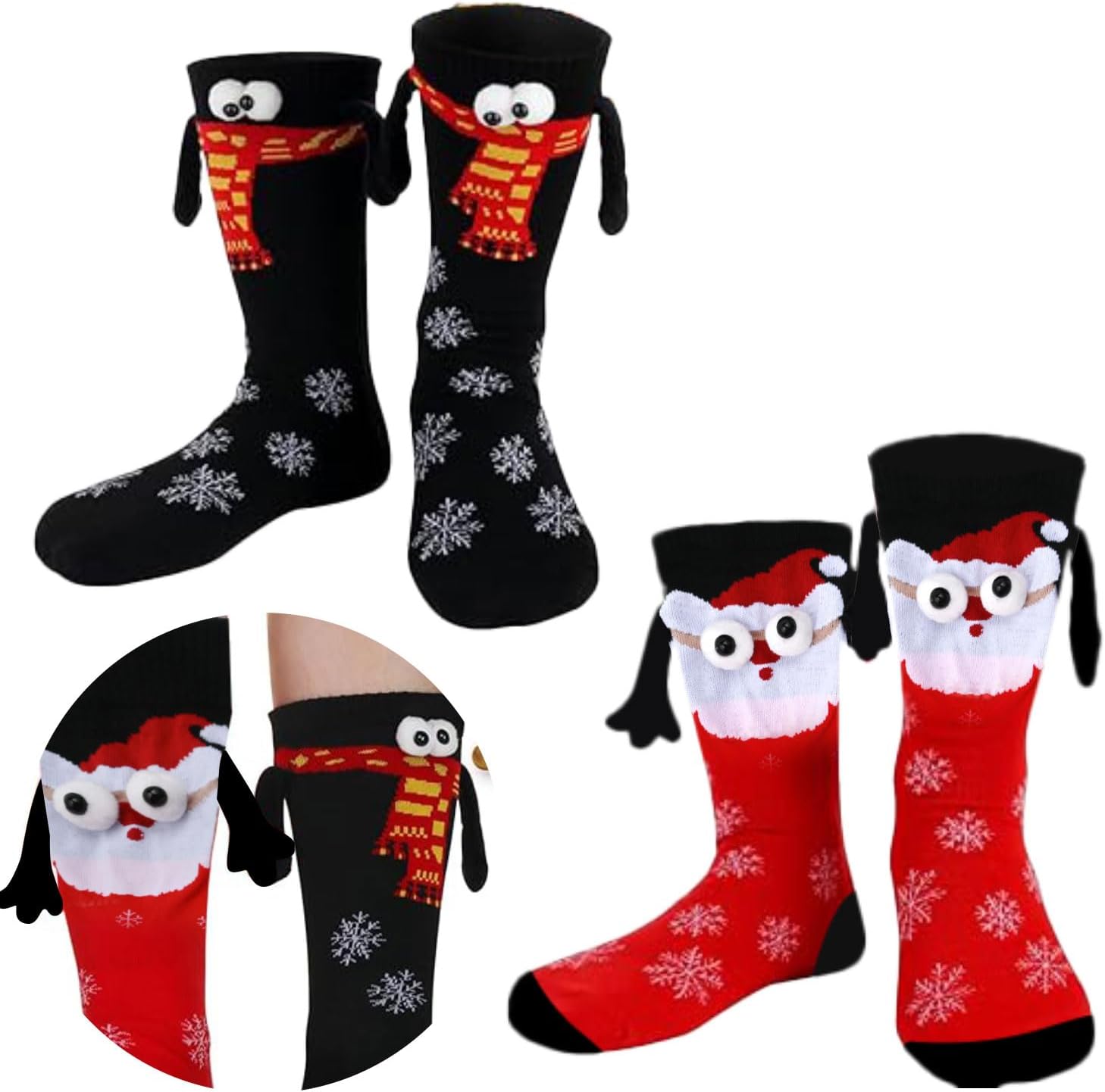 Zurligi 2 Pairs Holding Hands Socks, Funny Magnetic Hand Holding Cute Socks for Men Women, 3D Doll Couple Novelty Birthday for Lovers, Boyfriend, Family