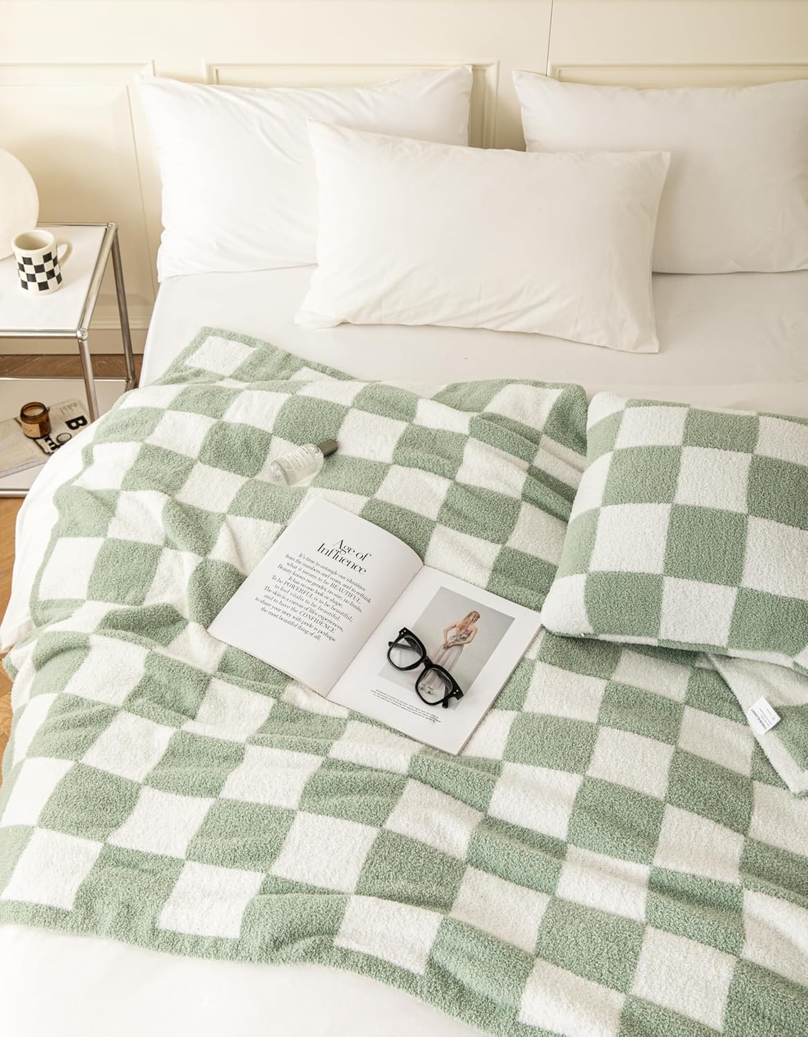 REPRECONF ZASTION Plaid Throw Blanket Ultra Soft Cozy Microfiber Knitted Lightweight Fleece Blanket for Couch Bed Travel Cream 130cm x 150cm