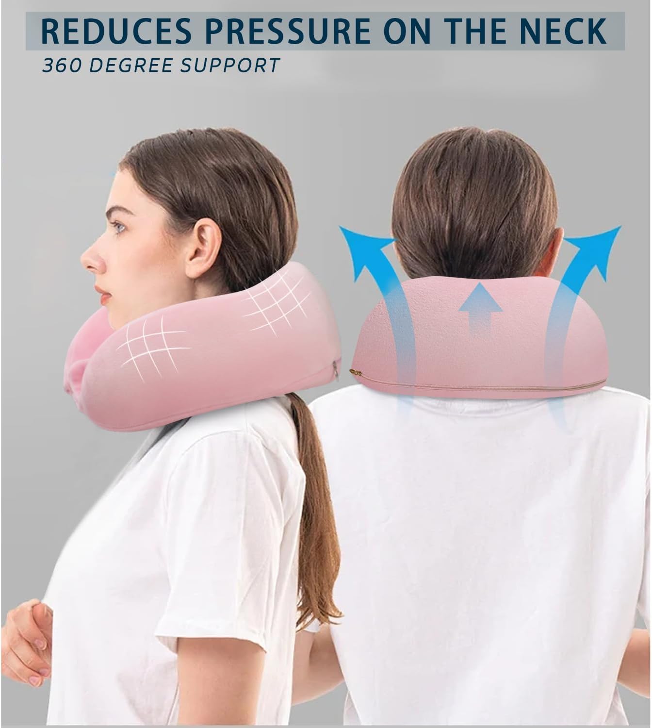 Travel Neck Pillows Adjustable U-Shaped Memory Foam Airplane Pillows Support Headrest and Neck Removable Breathable Neck Pillow for Car Office Home Camping Use Purple Color