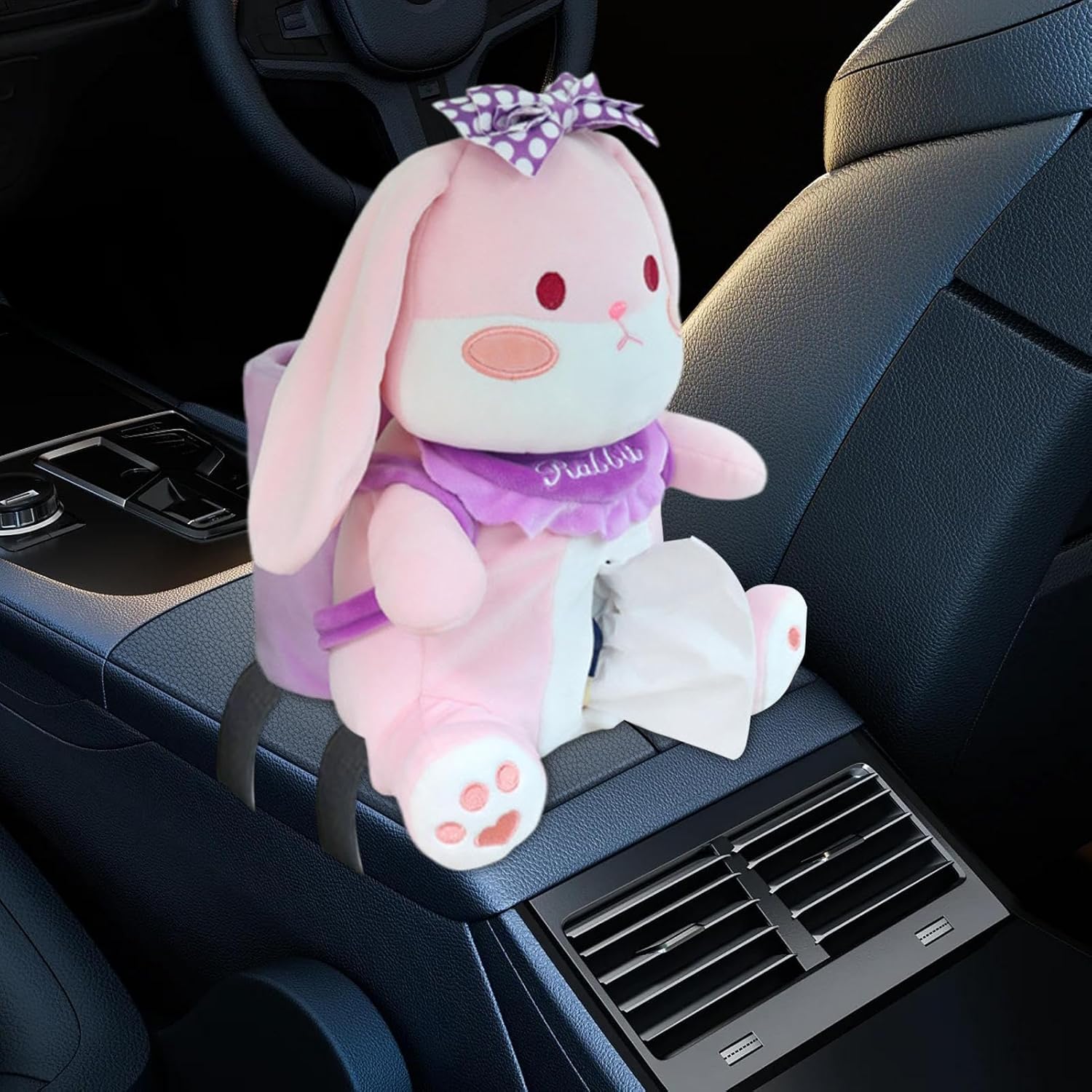 Car Tissue Box - Plush Animal Dispenser for Travel, Multifunctional Tissue Holder with Trash Can, Cute Armrest Organizer, Soft Storage Bag, Napkin Holder for SUV Truck Rv Auto Driver Kids Adults