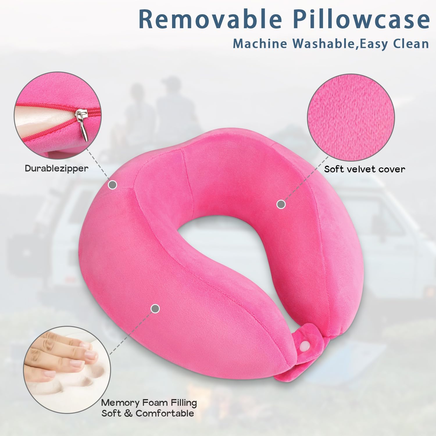Travel Neck Pillows Adjustable U-Shaped Memory Foam Airplane Pillows Support Headrest and Neck Removable Breathable Neck Pillow for Car Office Home Camping Use Purple Color
