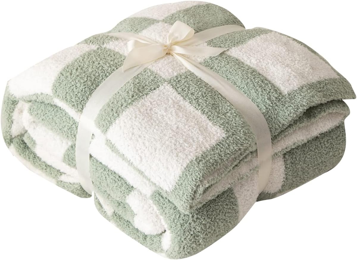 REPRECONF ZASTION Plaid Throw Blanket Ultra Soft Cozy Microfiber Knitted Lightweight Fleece Blanket for Couch Bed Travel Cream 130cm x 150cm