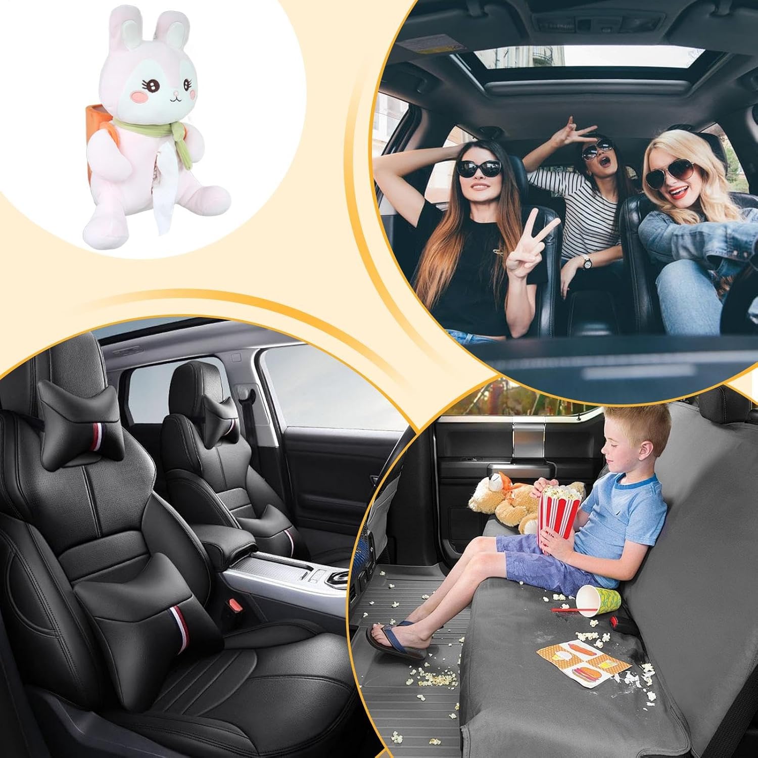 Car Tissue Box - Plush Animal Dispenser for Travel, Multifunctional Tissue Holder with Trash Can, Cute Armrest Organizer, Soft Storage Bag, Napkin Holder for SUV Truck Rv Auto Driver Kids Adults