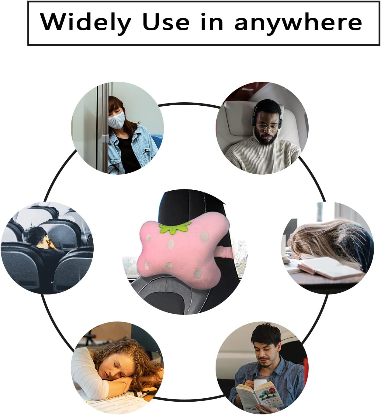 weiyuanhaoda 2Pcs Universal Car Seat Cushion Neck，Pink Strawberry Pillow，Car Seat Headrest，Car Headrest Pillow for Travelling and Home