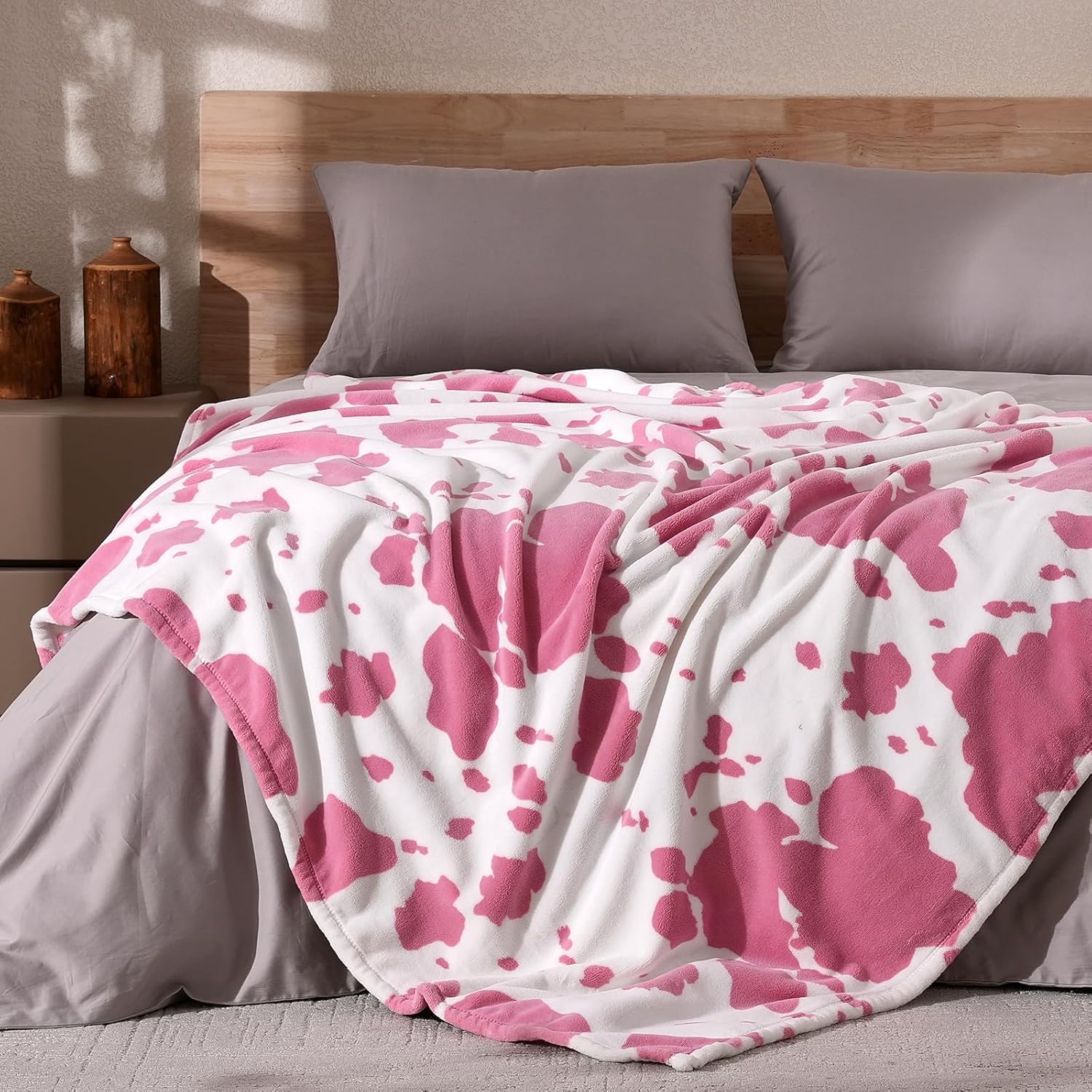 Cozy Bliss Cow Print Fuzzy Throw Blanket for Couch - Thick Soft Warm Non Shedding Fleece Blankets for Western Décor Room, for Kids, Women Men Girls, Teal Blue 50*60