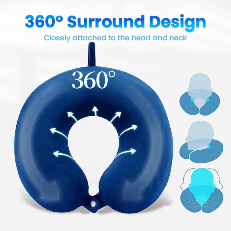 Guoxintech Travel Pillow Pure Memory Foam U Shaped Neck Pillow,Super Lightweight Portable Headrest Great for Airplane Chair, Train or Car Journeys Travel Pillow(Dark Blue)