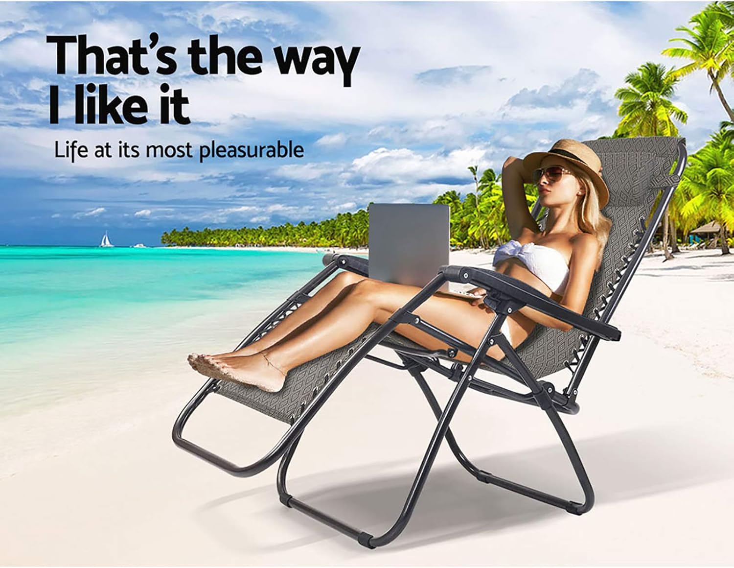 Gardeon Zero Gravity Portable Reclining Lounge Folding Outdoor Camping Beach Chair Black