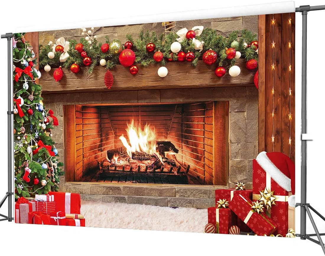 CYLYH 7x5ft Christmas Photography Backdrop Christmas Fireplace Theme Backdrop Christmas Party Decorations Birthday Party Kids Portrait Photo Studio Booth Props SDJ-502