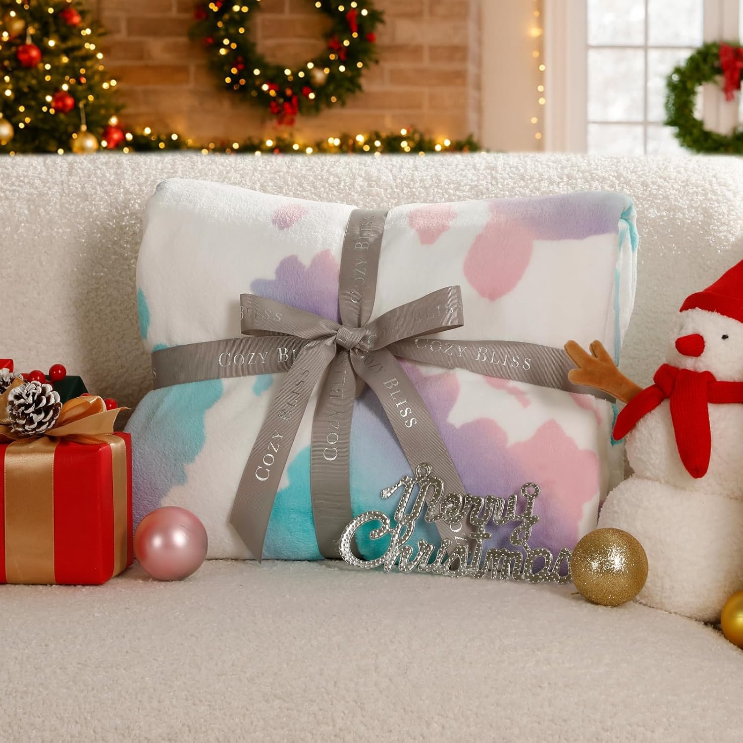 Cozy Bliss Cow Print Fuzzy Throw Blanket for Couch - Thick Soft Warm Non Shedding Fleece Blankets for Western Décor Room, for Kids, Women Men Girls, Teal Blue 50*60