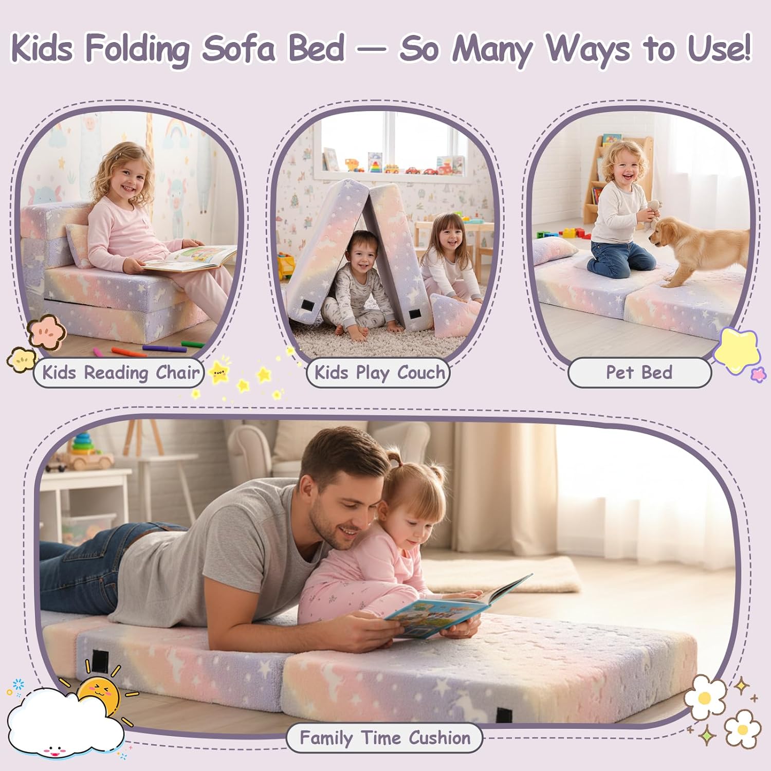 Tiita Folding Sofa Bed with Pillow 200x70x12cm Mattress&Plush Fabric Foldable Sofa Lounge Mat Pad,Floor Lounger Chair Bed for Living Room,Guest Room,Dorm,Apartment,Camping and Travel Use