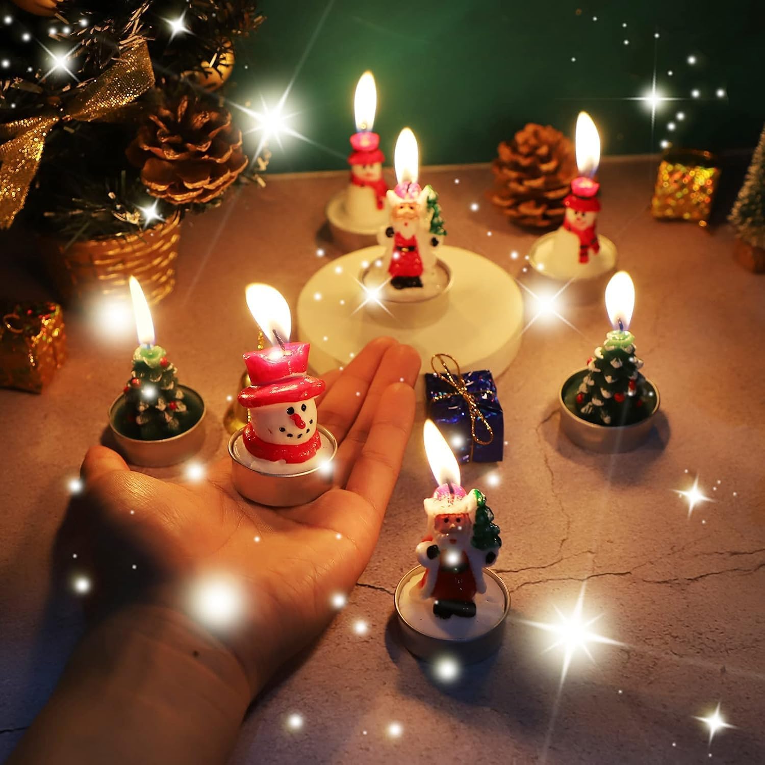 Christmas Tea Lights Candles for Home Decor,12Pcs Christmas Tealight Candle, Santa Claus, Tree, Snowman for Home Decoration Party Gifts