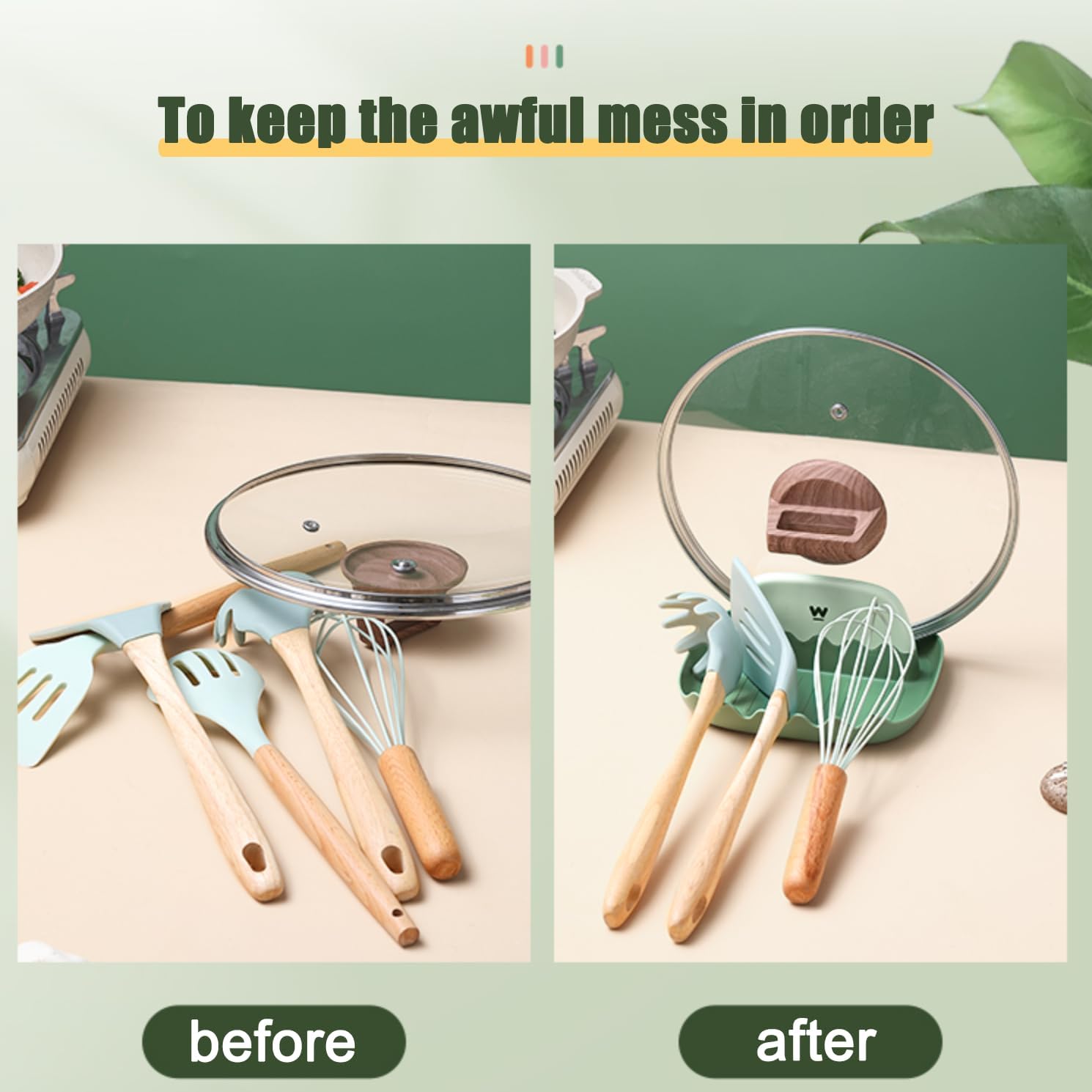 2 Pack Utensil Rest for Stove Top, Spatula/Ladle/Spoon Rest with Drip Pad & Pot Lid Holder Stand for Kitchen, Cooking Utensil No Drip Holder, Multifunction Kitchen Spatula Rack with Lid Holder