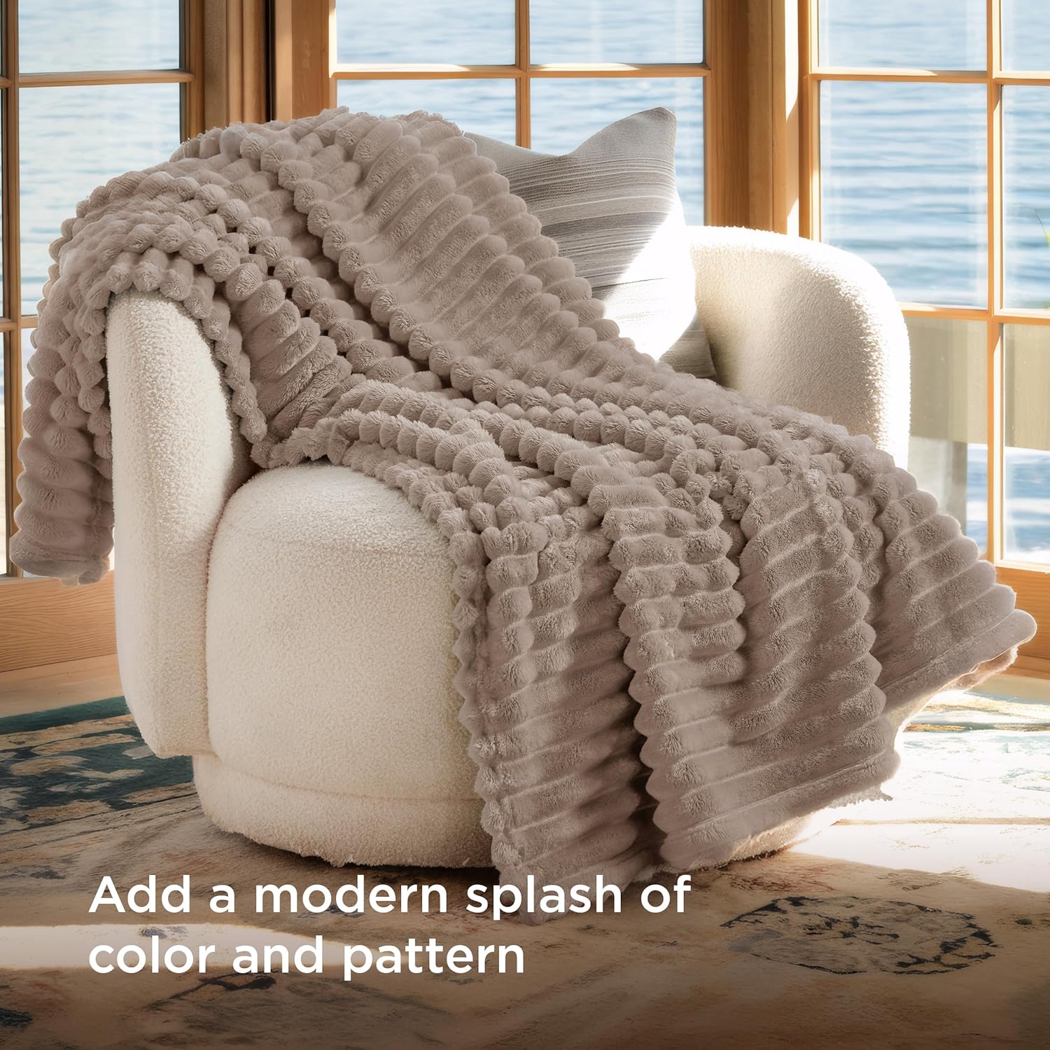 Bedsure Blanket for Couch, Super Cozy Soft Throw Blankets for Women, Cute Small Plush Fleece Throws for Girls, Off White, 50x60 Inches