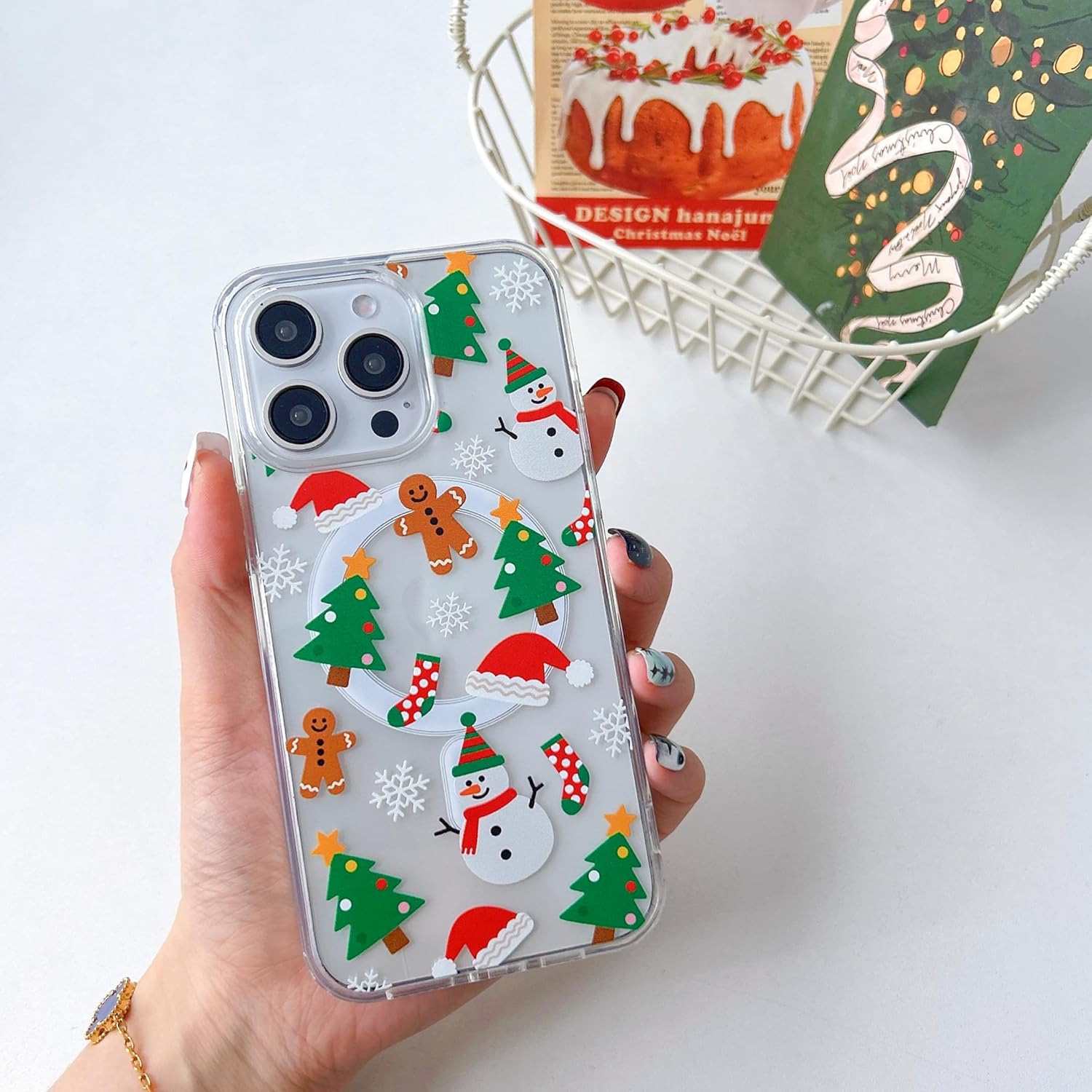 Christmas Phone Case for iPhone 11-17 Cute Merry Christmas Pattern Case Compatible with Magsafe Red Xmas Santa Tree Candy Pattern Cover for Women and Girls - Gingerbread