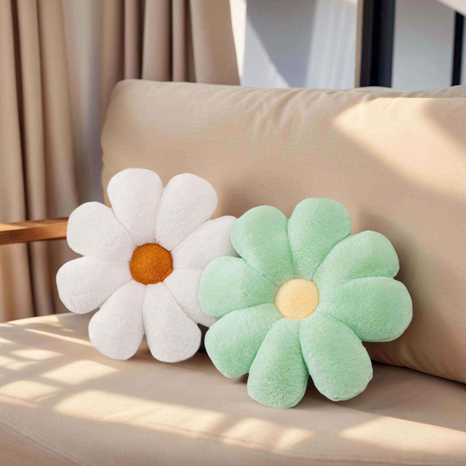 2 Pcs Flower Pillow Floor Cushion Decorative Throw Pillows Cute Aesthetic Pillows Cushions for Bedroom Preppy Room Bed Sofa Chair Decor (Pink & White)