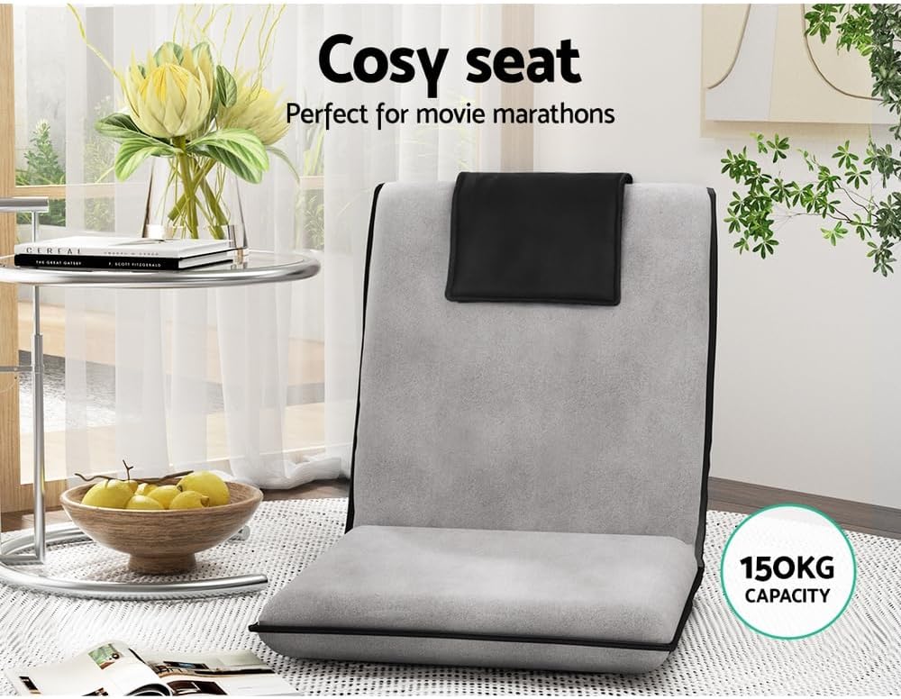 Artiss 2X Floor Chair, Adjustable Futon Lounge Sofa Bed Cushions Recliner Folding Stadium Chairs Cushion Couch Bed Outdoor Bedroom Living Room Furniture, Soft Backrest Easy Carry Space Saving Grey