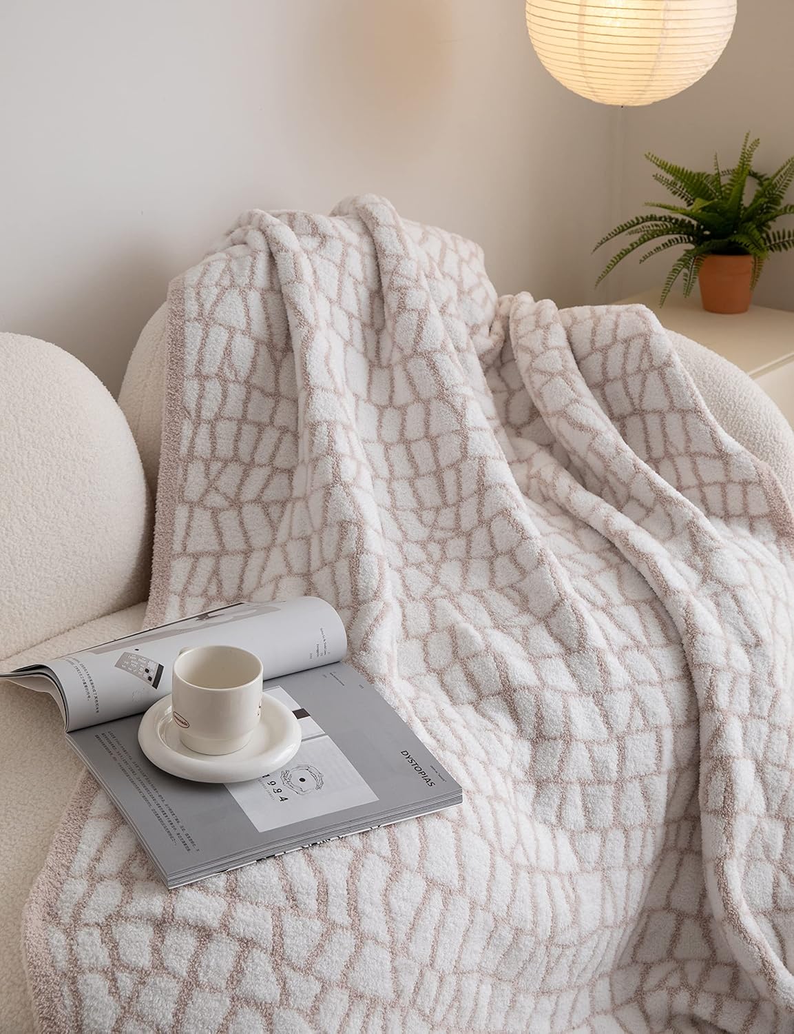 REPRECONF ZASTION Plaid Throw Blanket Ultra Soft Cozy Microfiber Knitted Lightweight Fleece Blanket for Couch Bed Travel Cream 130cm x 150cm