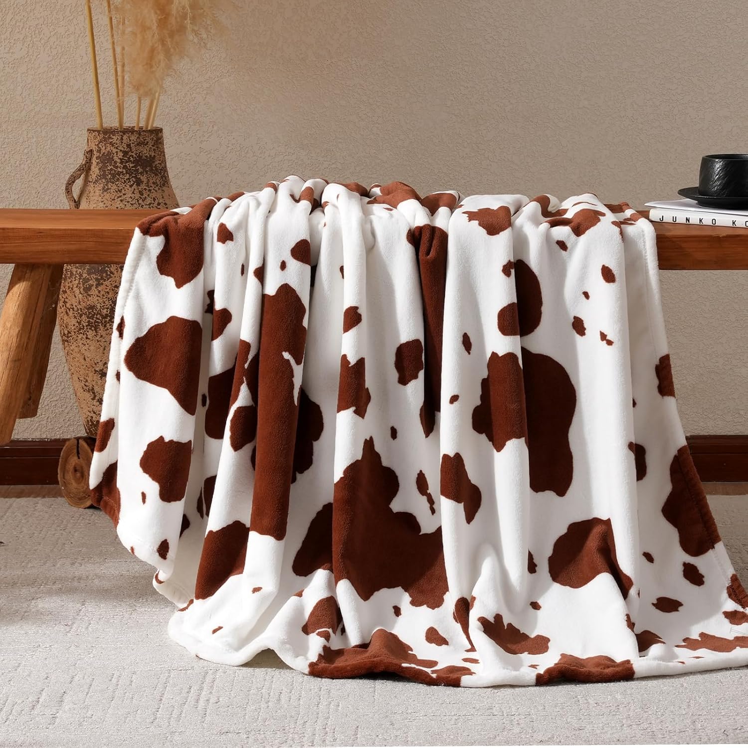 Cozy Bliss Cow Print Fuzzy Throw Blanket for Couch - Thick Soft Warm Non Shedding Fleece Blankets for Western Décor Room, for Kids, Women Men Girls, Teal Blue 50*60