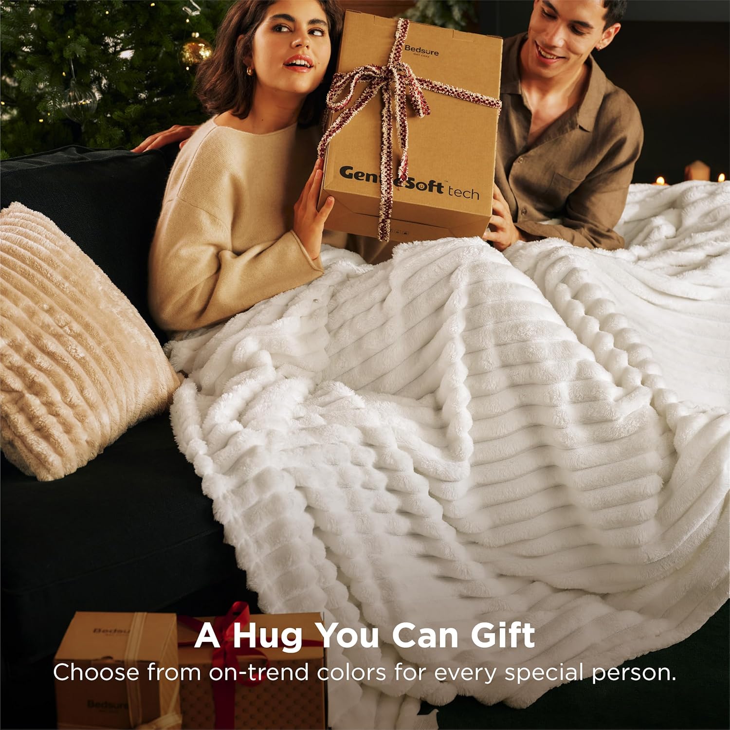 Bedsure Blanket for Couch, Super Cozy Soft Throw Blankets for Women, Cute Small Plush Fleece Throws for Girls, Off White, 50x60 Inches