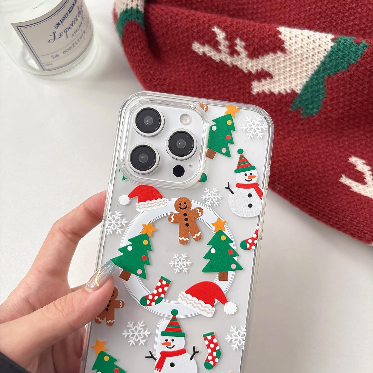 Christmas Phone Case for iPhone 11-17 Cute Merry Christmas Pattern Case Compatible with Magsafe Red Xmas Santa Tree Candy Pattern Cover for Women and Girls - Gingerbread