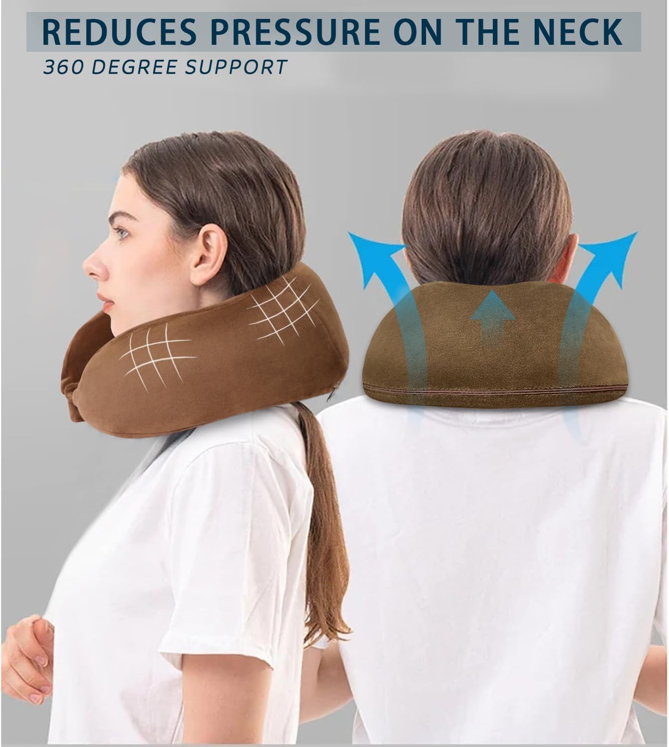 Travel Neck Pillows Adjustable U-Shaped Memory Foam Airplane Pillows Support Headrest and Neck Removable Breathable Neck Pillow for Car Office Home Camping Use Purple Color