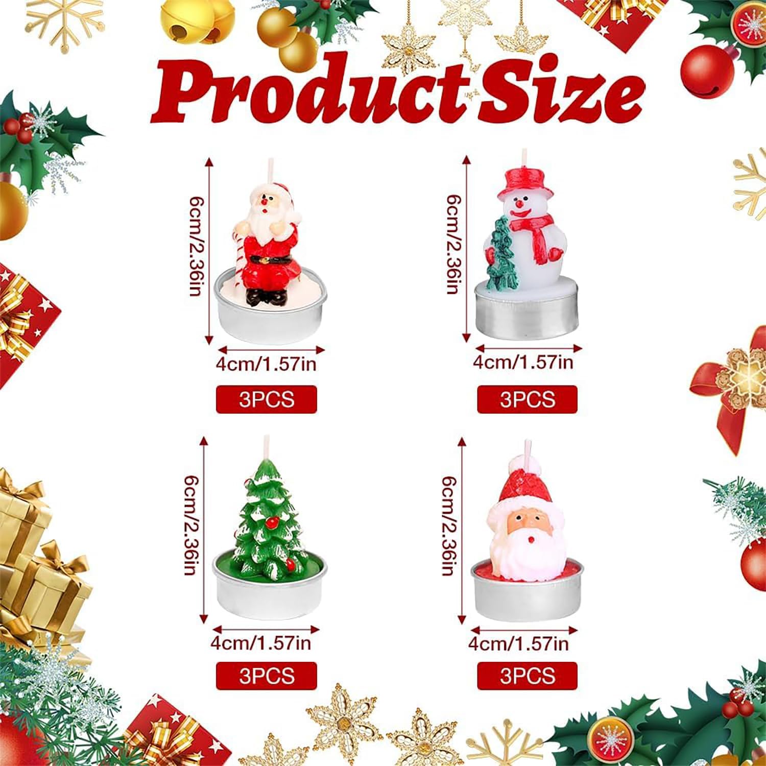 Christmas Tea Lights Candles for Home Decor,12Pcs Christmas Tealight Candle, Santa Claus, Tree, Snowman for Home Decoration Party Gifts