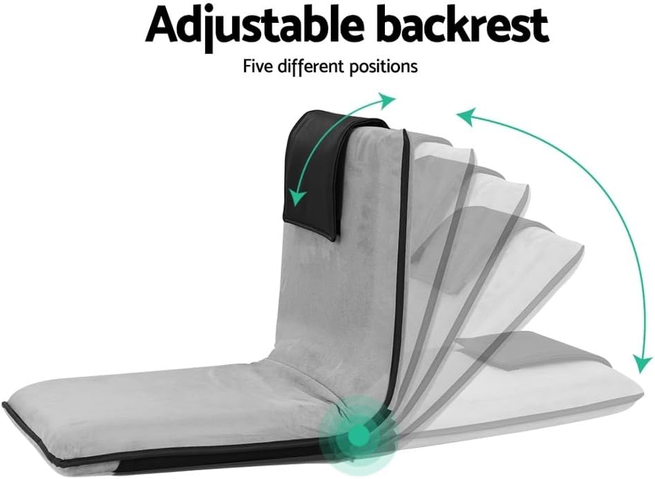 Artiss 2X Floor Chair, Adjustable Futon Lounge Sofa Bed Cushions Recliner Folding Stadium Chairs Cushion Couch Bed Outdoor Bedroom Living Room Furniture, Soft Backrest Easy Carry Space Saving Grey