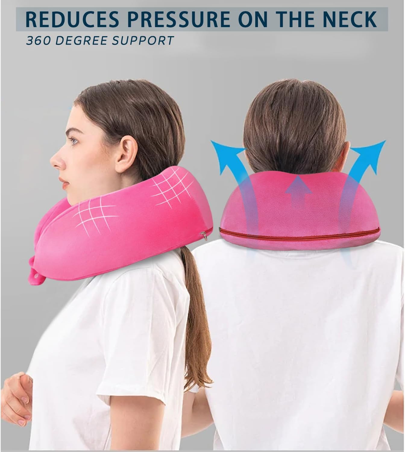 Travel Neck Pillows Adjustable U-Shaped Memory Foam Airplane Pillows Support Headrest and Neck Removable Breathable Neck Pillow for Car Office Home Camping Use Purple Color