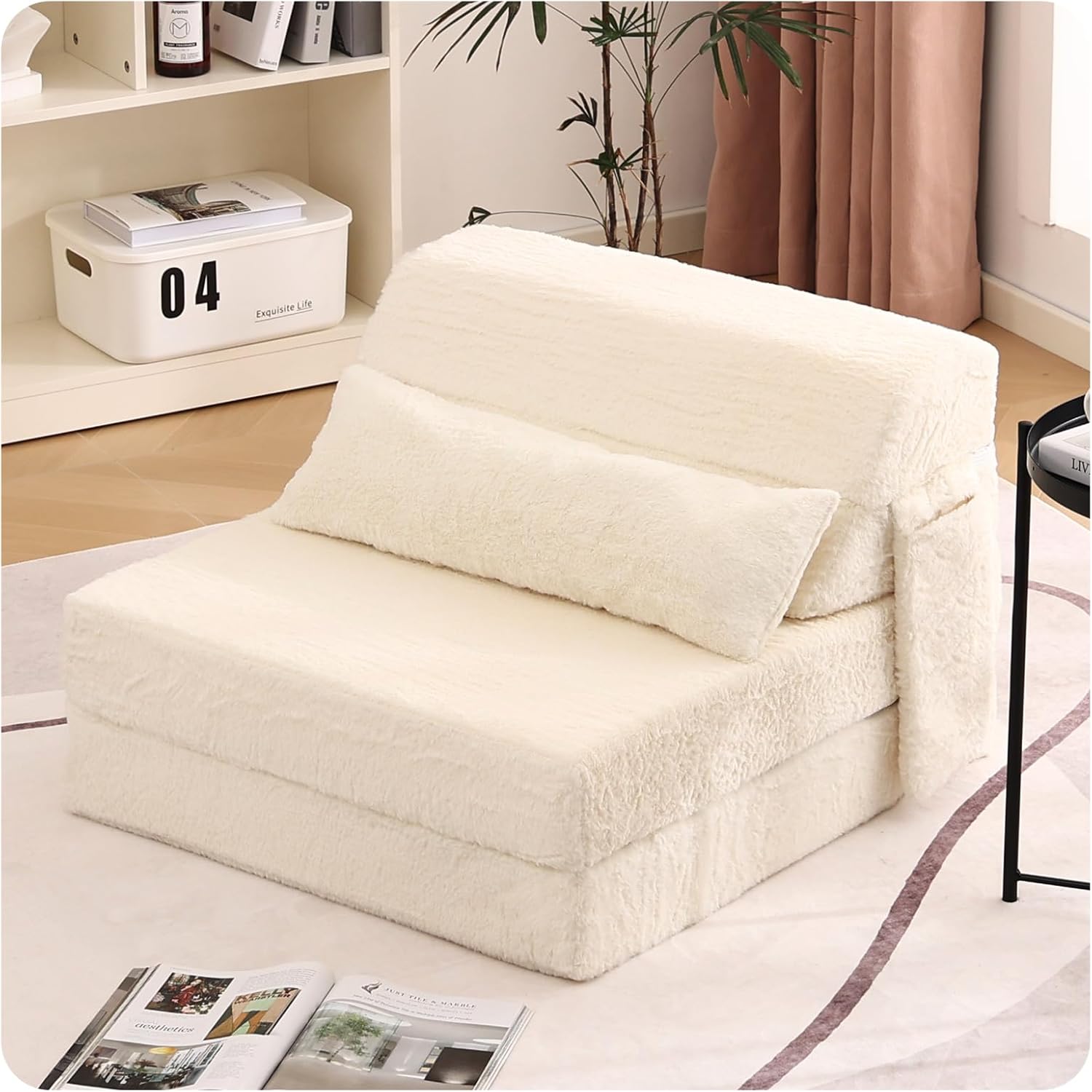 Tiita Folding Sofa Bed with Pillow 200x70x12cm Mattress&Plush Fabric Foldable Sofa Lounge Mat Pad,Floor Lounger Chair Bed for Living Room,Guest Room,Dorm,Apartment,Camping and Travel Use