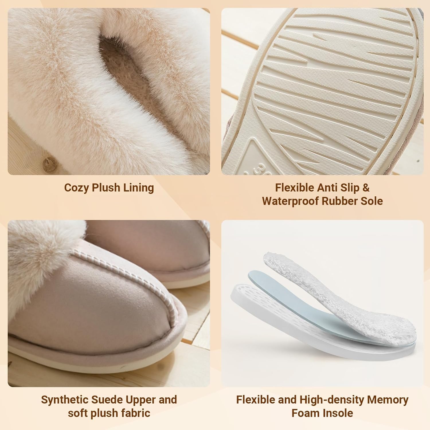 TopG Fuzzy Memory Foam Slippers Fluffy Winter House Slippers Suede Slippers with Faux Fur Collar Indoor Outdoor