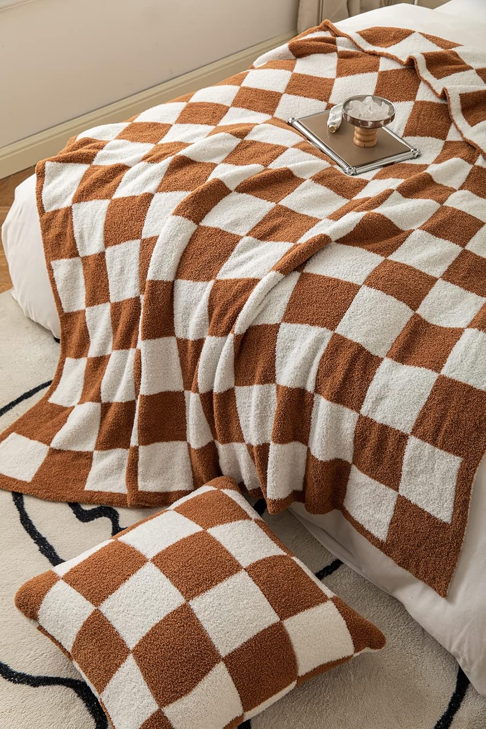 REPRECONF ZASTION Plaid Throw Blanket Ultra Soft Cozy Microfiber Knitted Lightweight Fleece Blanket for Couch Bed Travel Cream 130cm x 150cm