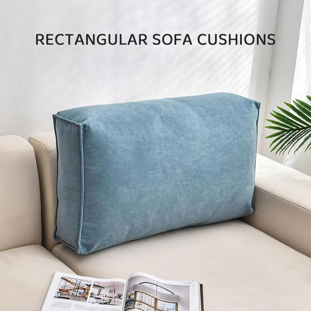 HYAVIA Rectangular Sofa Back Cushion – Large Bedside Pillow Tatami Backrest, Soft Removable Waist Pillow for Couch & Bed, Reading Pillow with Lumbar Support (60×12×45cm, Blue)