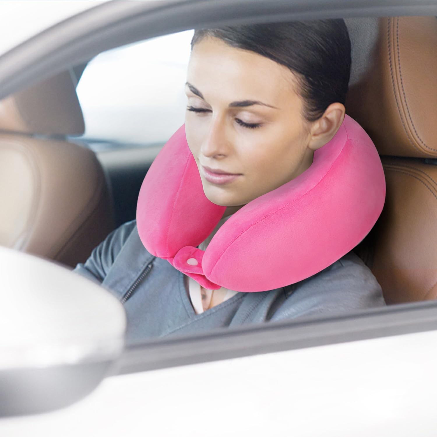 Travel Neck Pillows Adjustable U-Shaped Memory Foam Airplane Pillows Support Headrest and Neck Removable Breathable Neck Pillow for Car Office Home Camping Use Purple Color