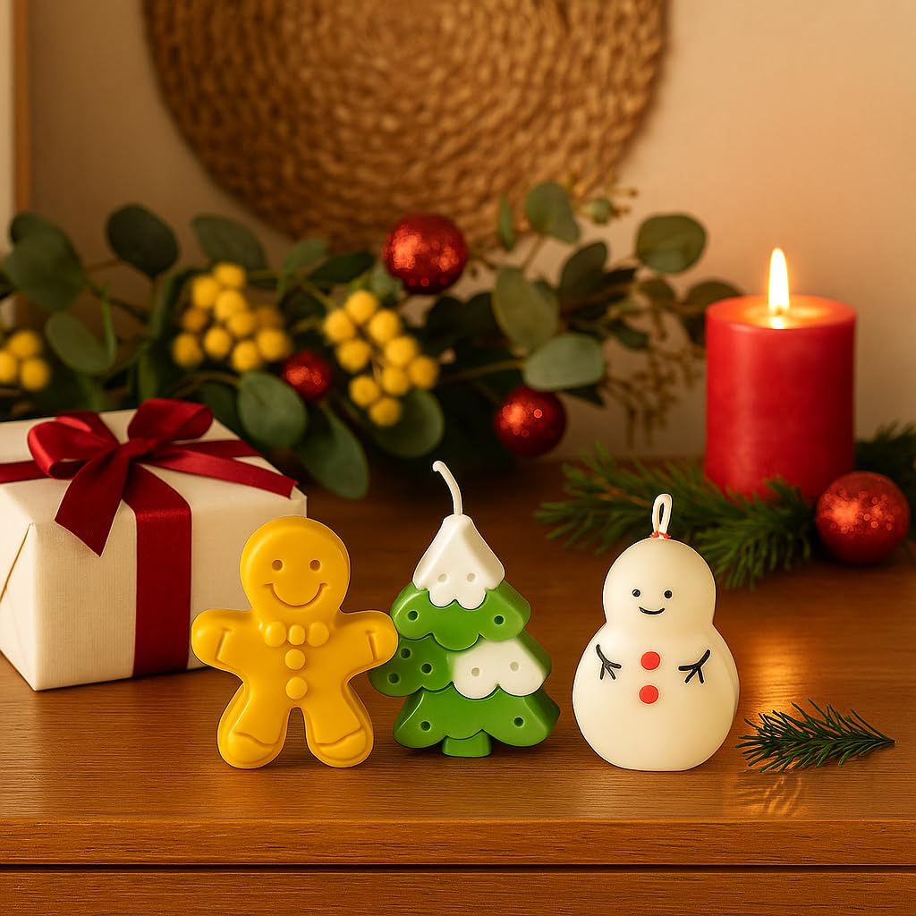 Christmas Candle Gift Set of 3 Scented Candles – Santa, Christmas Tree & House | Cute Holiday Décor Candles for Christmas Table, Teachers, Secret Santa & Friends | Handcrafted Wax | Ready-to-Gift Box