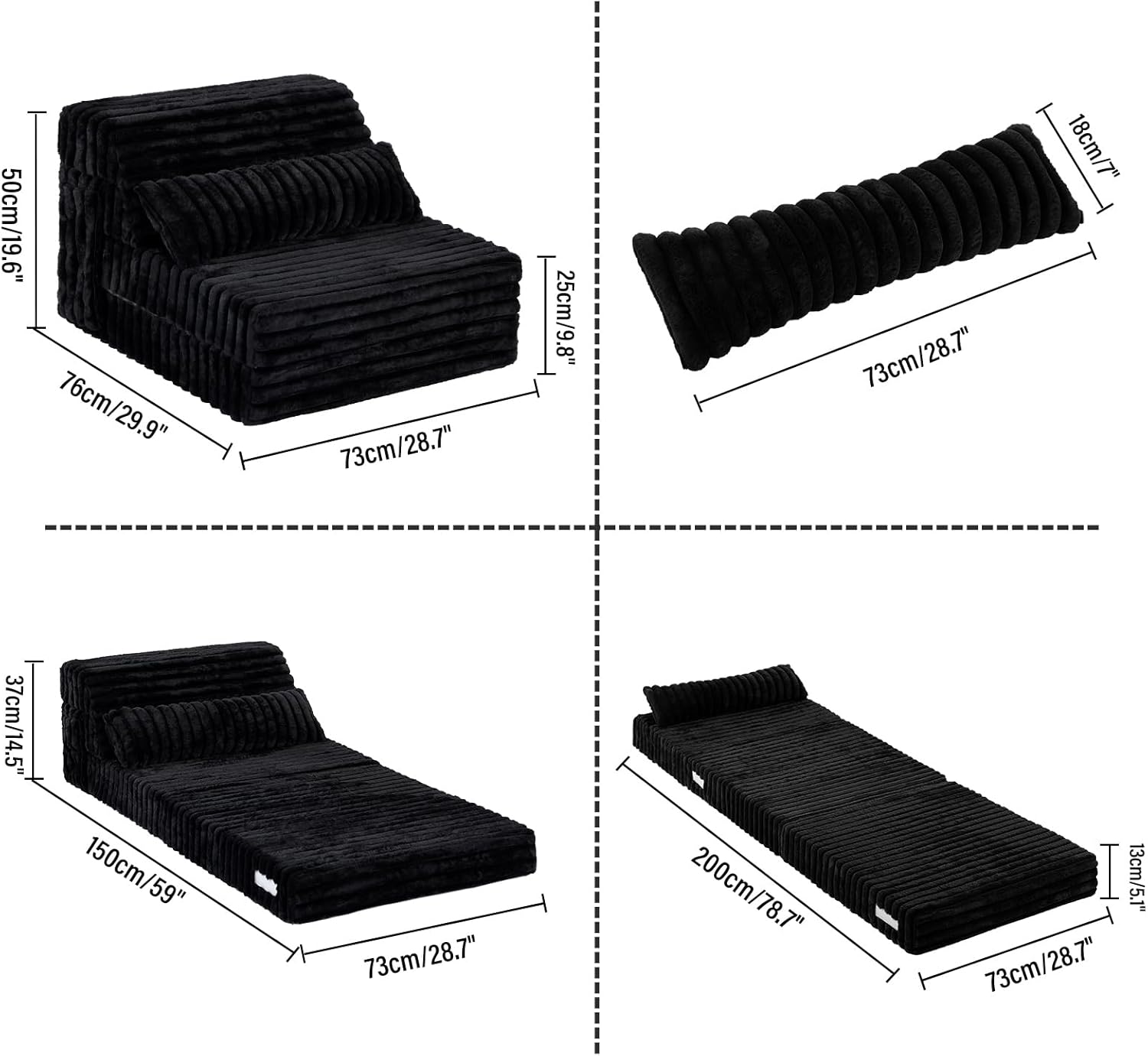 Tiita Folding Sofa Bed with Pillow 200x70x12cm Mattress&Plush Fabric Foldable Sofa Lounge Mat Pad,Floor Lounger Chair Bed for Living Room,Guest Room,Dorm,Apartment,Camping and Travel Use