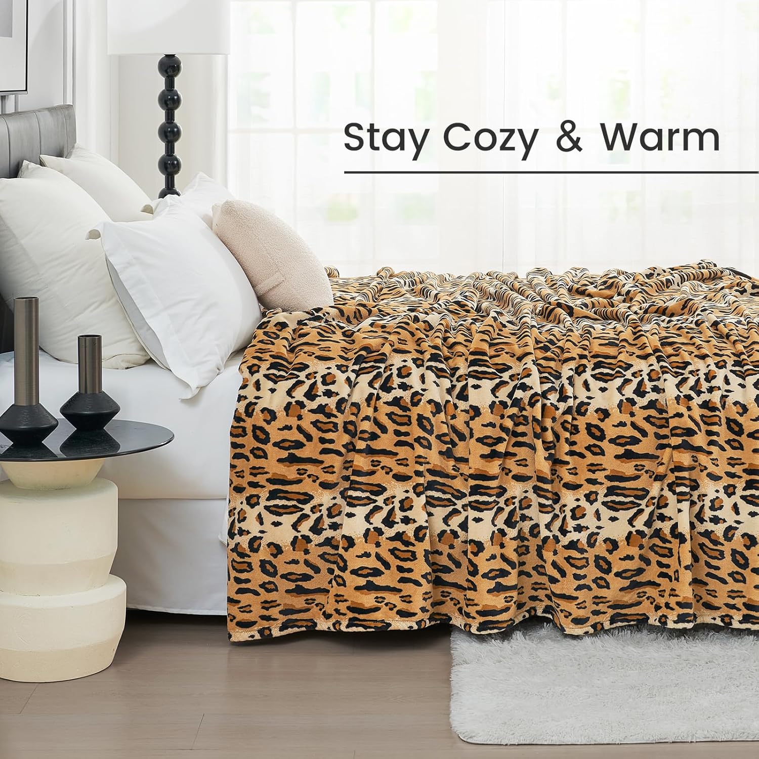 Cozy Bliss Cow Print Fuzzy Throw Blanket for Couch - Thick Soft Warm Non Shedding Fleece Blankets for Western Décor Room, for Kids, Women Men Girls, Teal Blue 50*60