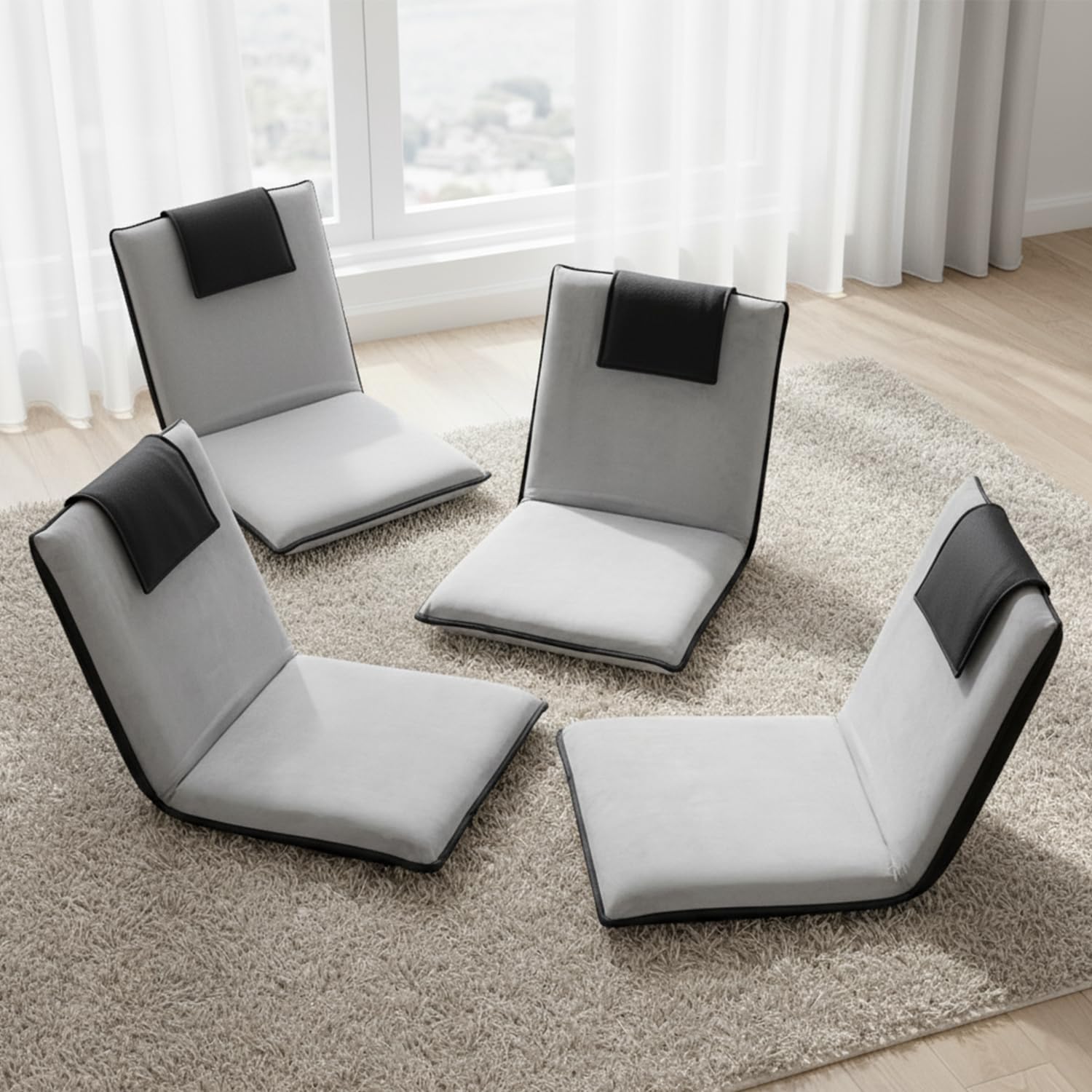 Artiss 2X Floor Chair, Adjustable Futon Lounge Sofa Bed Cushions Recliner Folding Stadium Chairs Cushion Couch Bed Outdoor Bedroom Living Room Furniture, Soft Backrest Easy Carry Space Saving Grey