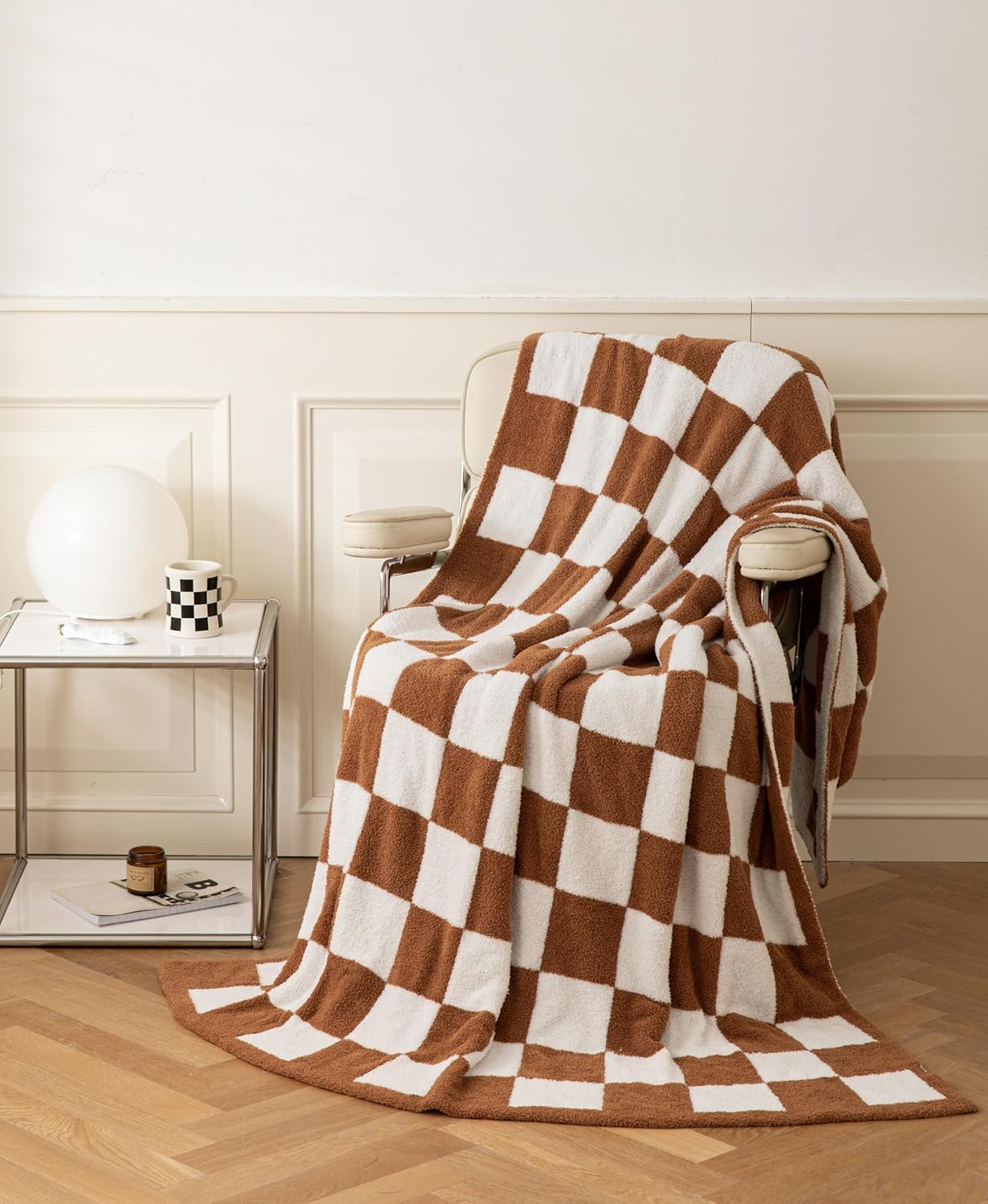 REPRECONF ZASTION Plaid Throw Blanket Ultra Soft Cozy Microfiber Knitted Lightweight Fleece Blanket for Couch Bed Travel Cream 130cm x 150cm