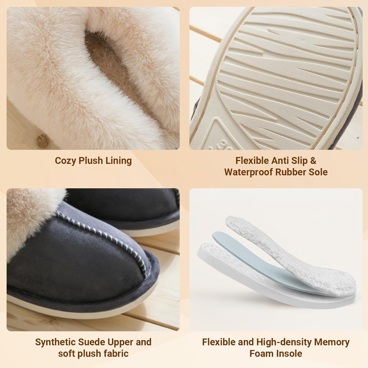 TopG Fuzzy Memory Foam Slippers Fluffy Winter House Slippers Suede Slippers with Faux Fur Collar Indoor Outdoor