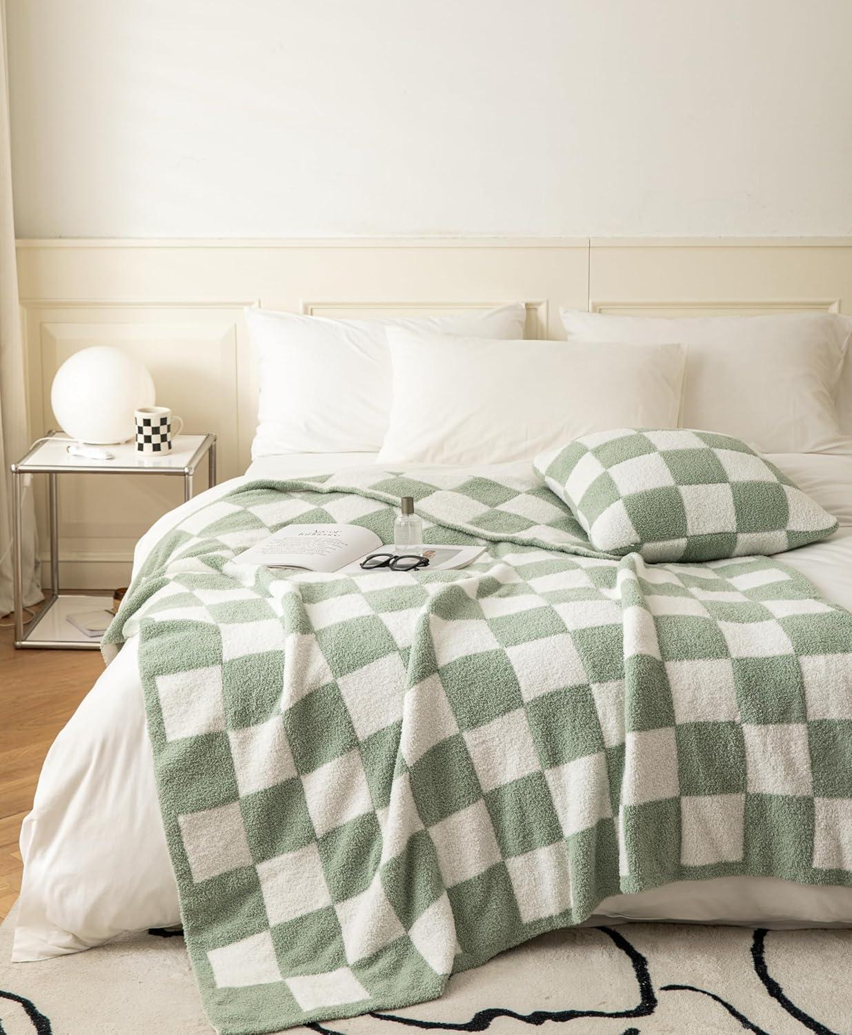 REPRECONF ZASTION Plaid Throw Blanket Ultra Soft Cozy Microfiber Knitted Lightweight Fleece Blanket for Couch Bed Travel Cream 130cm x 150cm