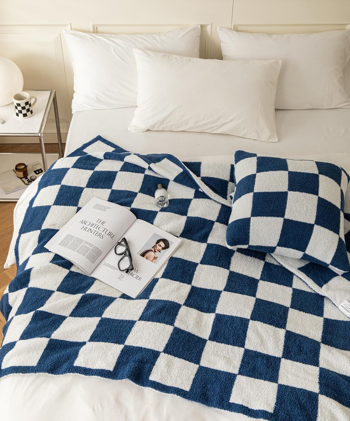 REPRECONF ZASTION Plaid Throw Blanket Ultra Soft Cozy Microfiber Knitted Lightweight Fleece Blanket for Couch Bed Travel Cream 130cm x 150cm