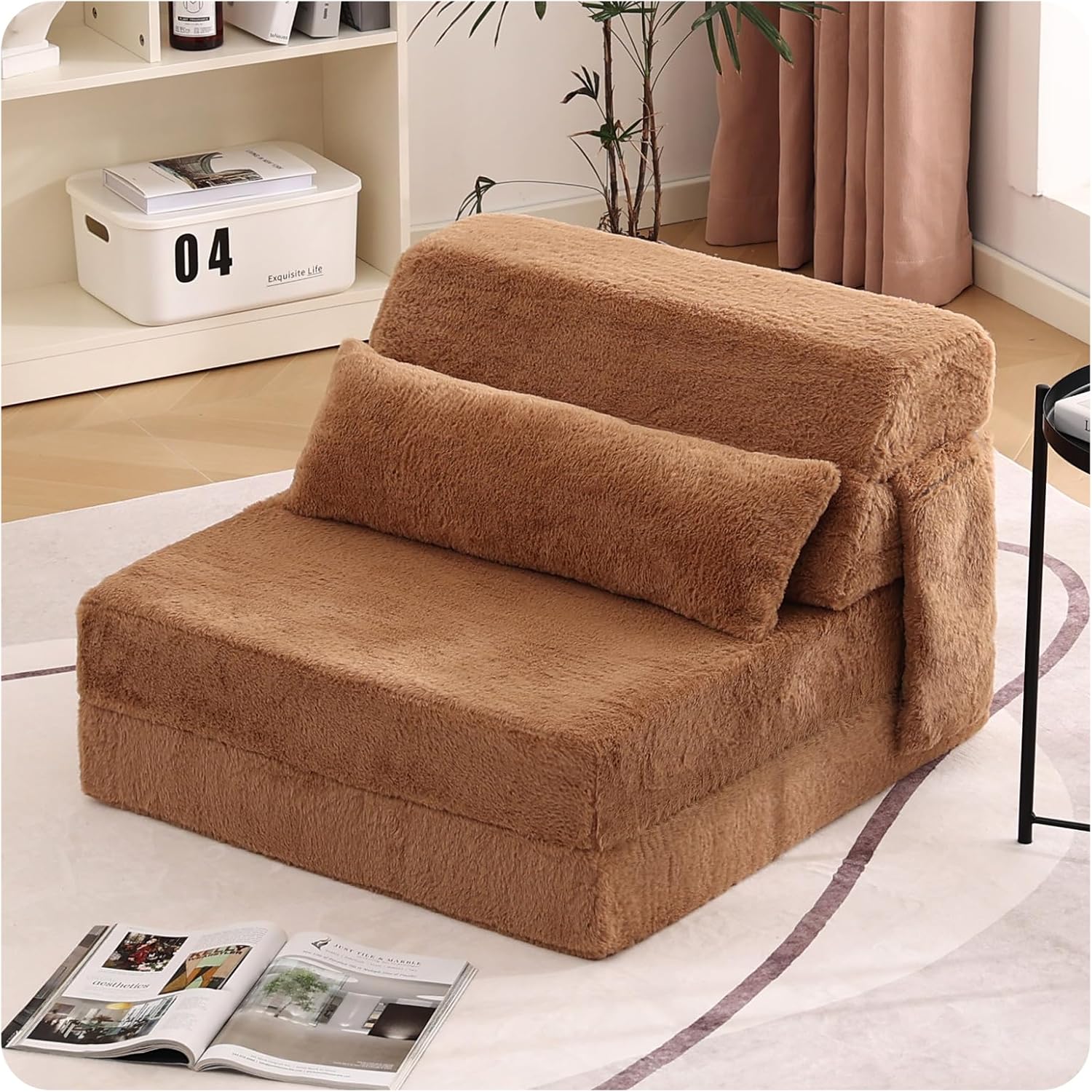Tiita Folding Sofa Bed with Pillow 200x70x12cm Mattress&Plush Fabric Foldable Sofa Lounge Mat Pad,Floor Lounger Chair Bed for Living Room,Guest Room,Dorm,Apartment,Camping and Travel Use