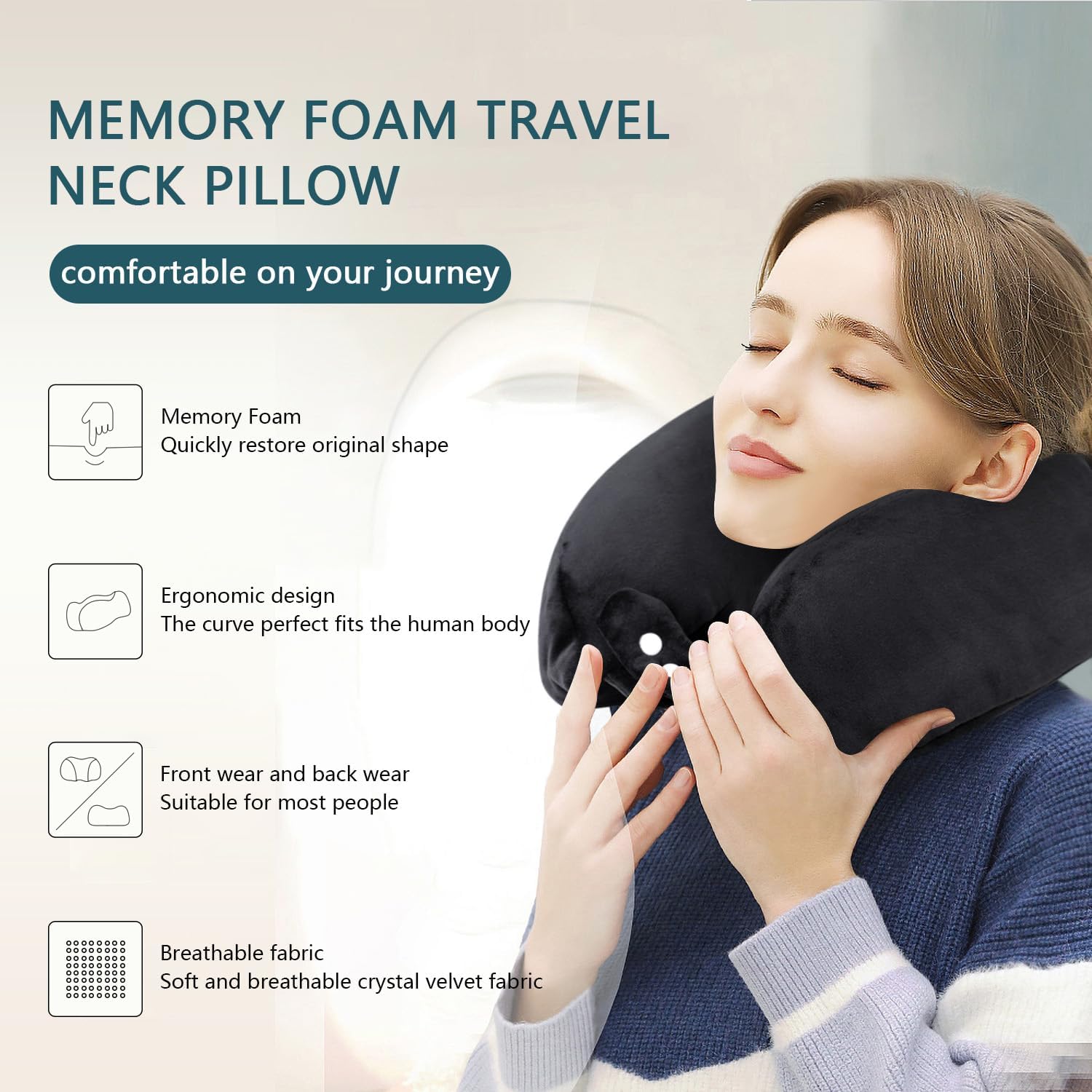 Travel Neck Pillows Adjustable U-Shaped Memory Foam Airplane Pillows Support Headrest and Neck Removable Breathable Neck Pillow for Car Office Home Camping Use Purple Color