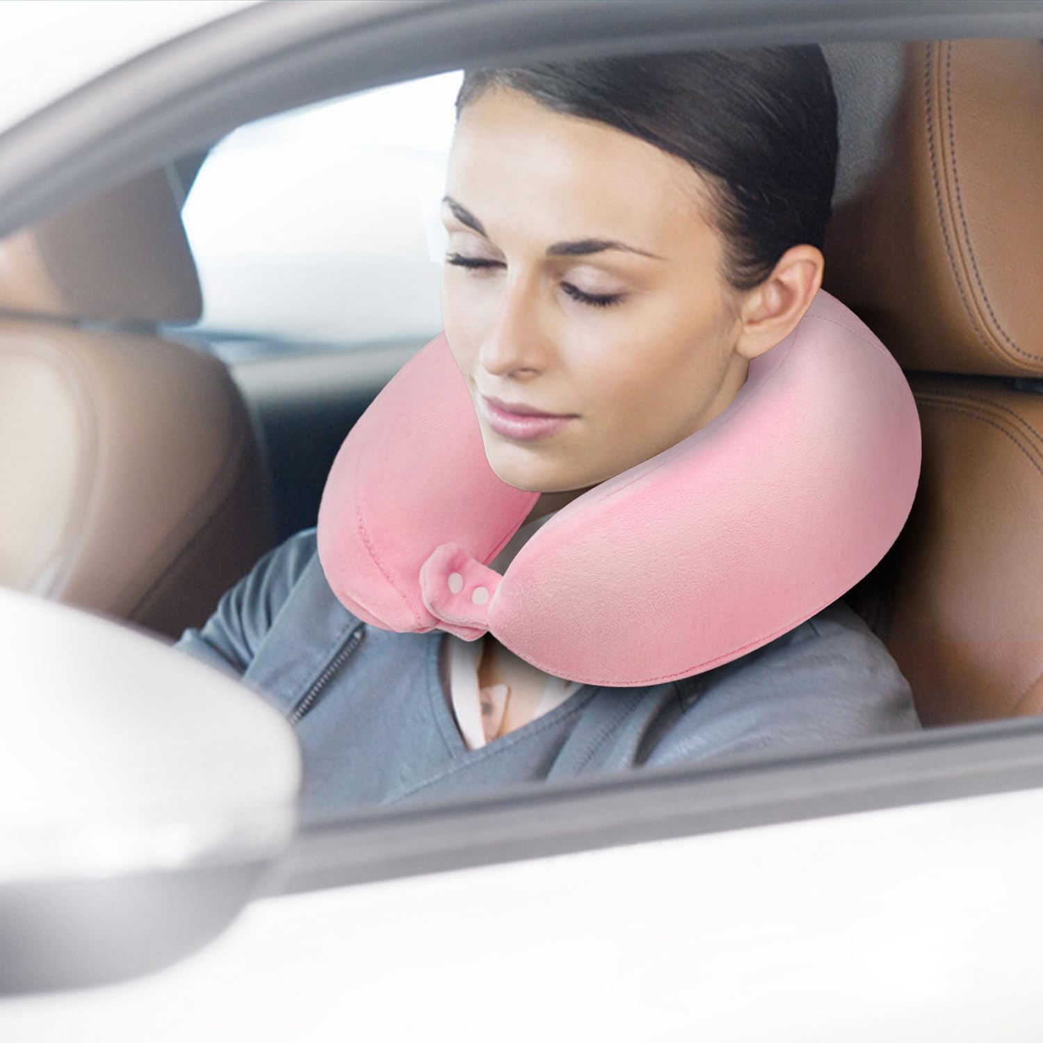 Travel Neck Pillows Adjustable U-Shaped Memory Foam Airplane Pillows Support Headrest and Neck Removable Breathable Neck Pillow for Car Office Home Camping Use Purple Color
