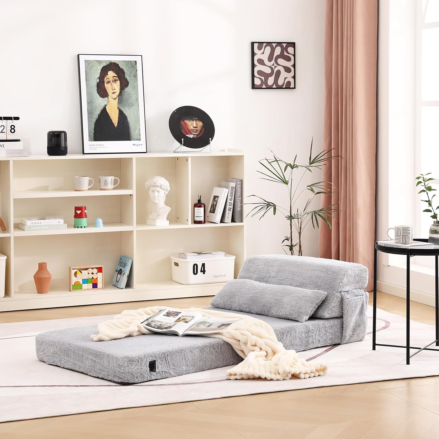 Tiita Folding Sofa Bed with Pillow 200x70x12cm Mattress&Plush Fabric Foldable Sofa Lounge Mat Pad,Floor Lounger Chair Bed for Living Room,Guest Room,Dorm,Apartment,Camping and Travel Use