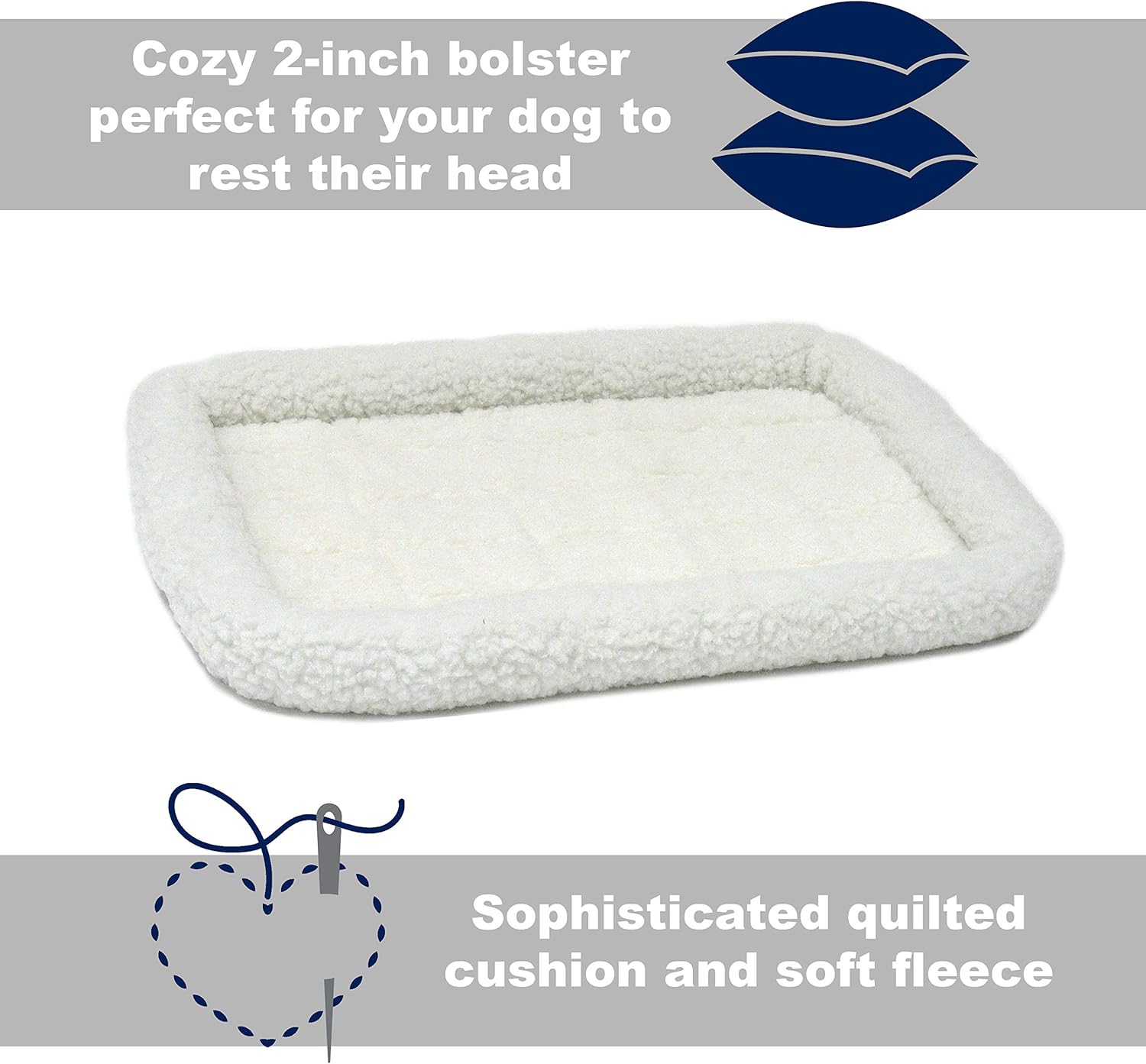 18L-Inch White Fleece Dog or Cat Bed with Comfortable Bolster, Ideal for Toy Dog Breeds & Fits an 18-Inch Crate, Easy Maintenance Machine Wash & Dry