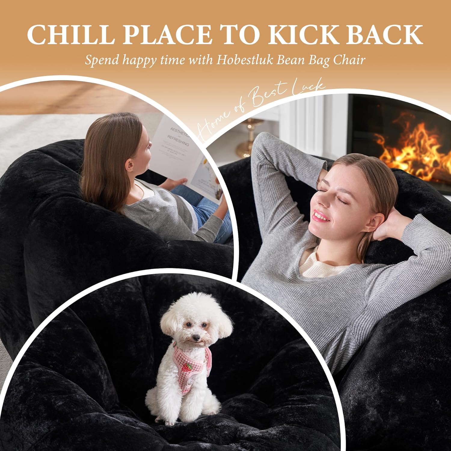 Hobestluk Bean Bag Chairs Large Bean Bag Couch for Adults Stuffed Lazy Sofa Chair Comfy Floor Chair with Spacious Design for Reading, Gaming or Relaxing (GREY)