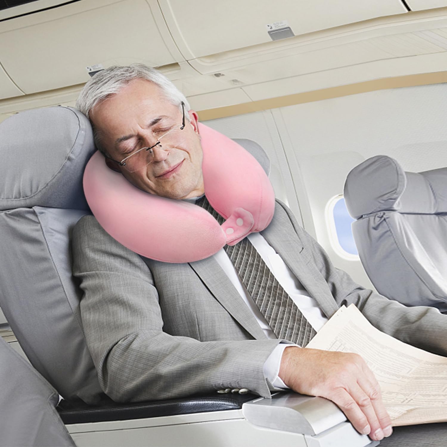 Travel Neck Pillows Adjustable U-Shaped Memory Foam Airplane Pillows Support Headrest and Neck Removable Breathable Neck Pillow for Car Office Home Camping Use Purple Color