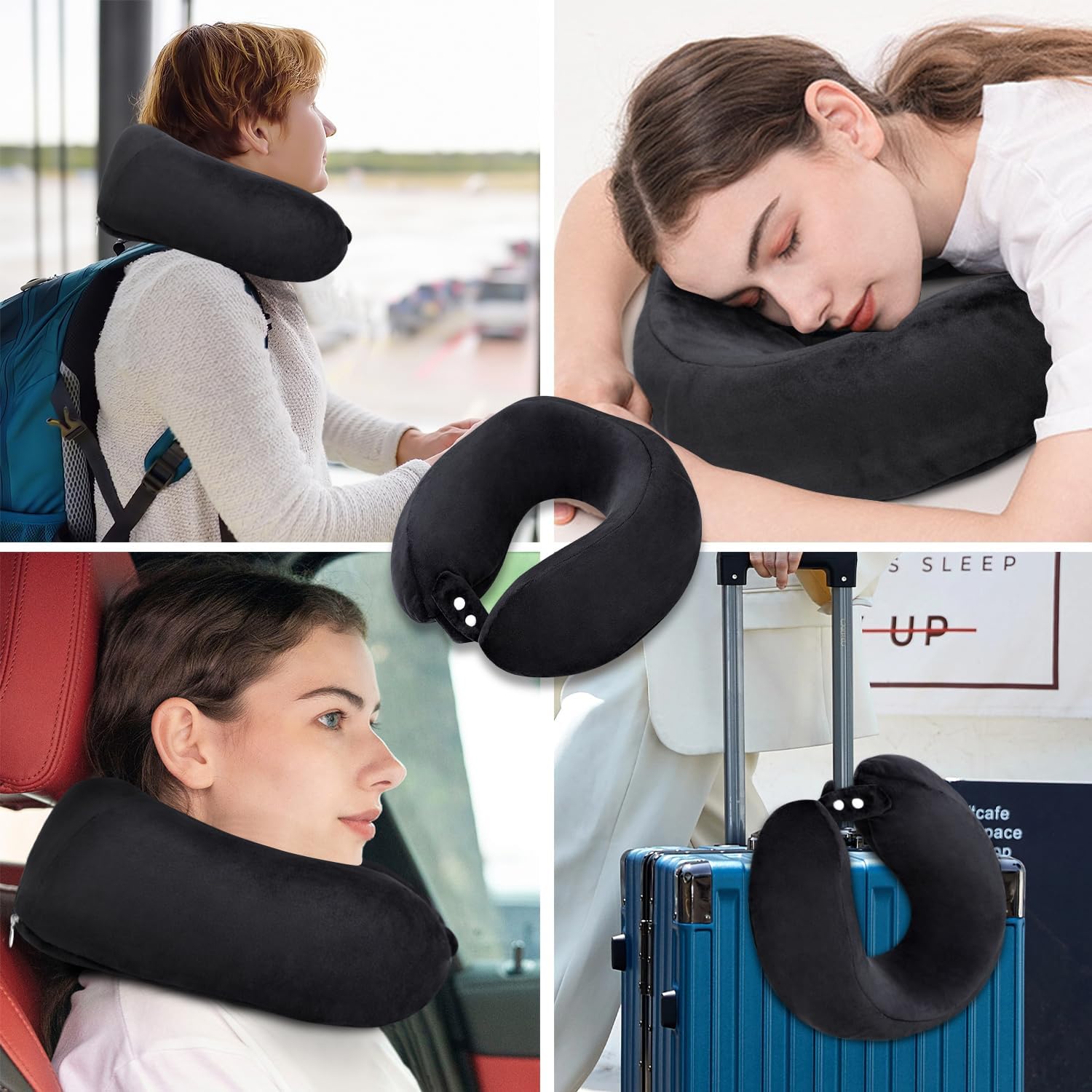 Travel Neck Pillows Adjustable U-Shaped Memory Foam Airplane Pillows Support Headrest and Neck Removable Breathable Neck Pillow for Car Office Home Camping Use Purple Color